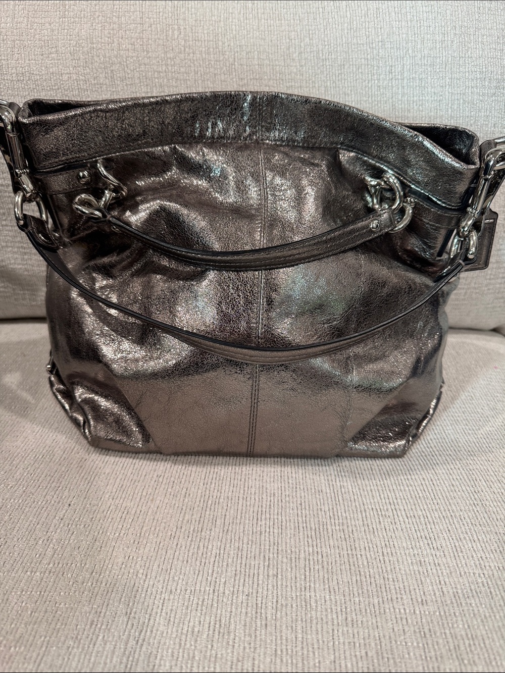 COACH Metallic Black Shoulder Tote Bag - Women's Handbag